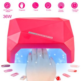 36W UV LED Lamp Nail Polish Dryer 15 LEDs Fingernail Toenail Gel Curing Machine Nail Art Painting Salon Tools Set US Plug (Color: Red)